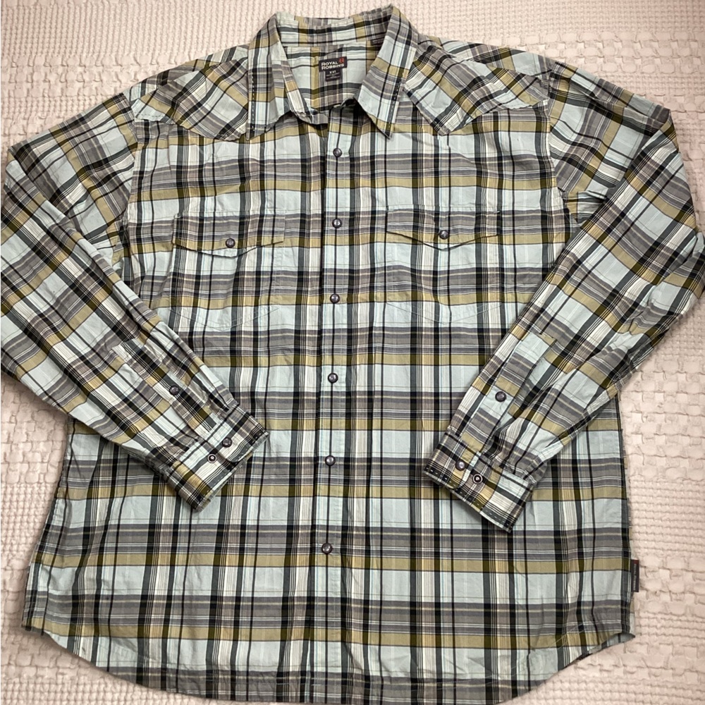 Mens Royal Robbins Contemporary Fit Snap Up Shirt Green Plaid XXL
